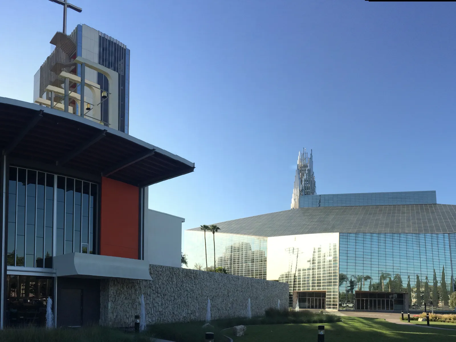 Christ Cathedral campus in Garden Grove with the Crystal Cathedral spire behind