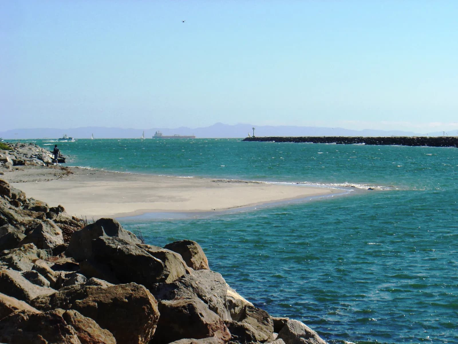 The San Gabriel River meeting the ocean at Seal Beach