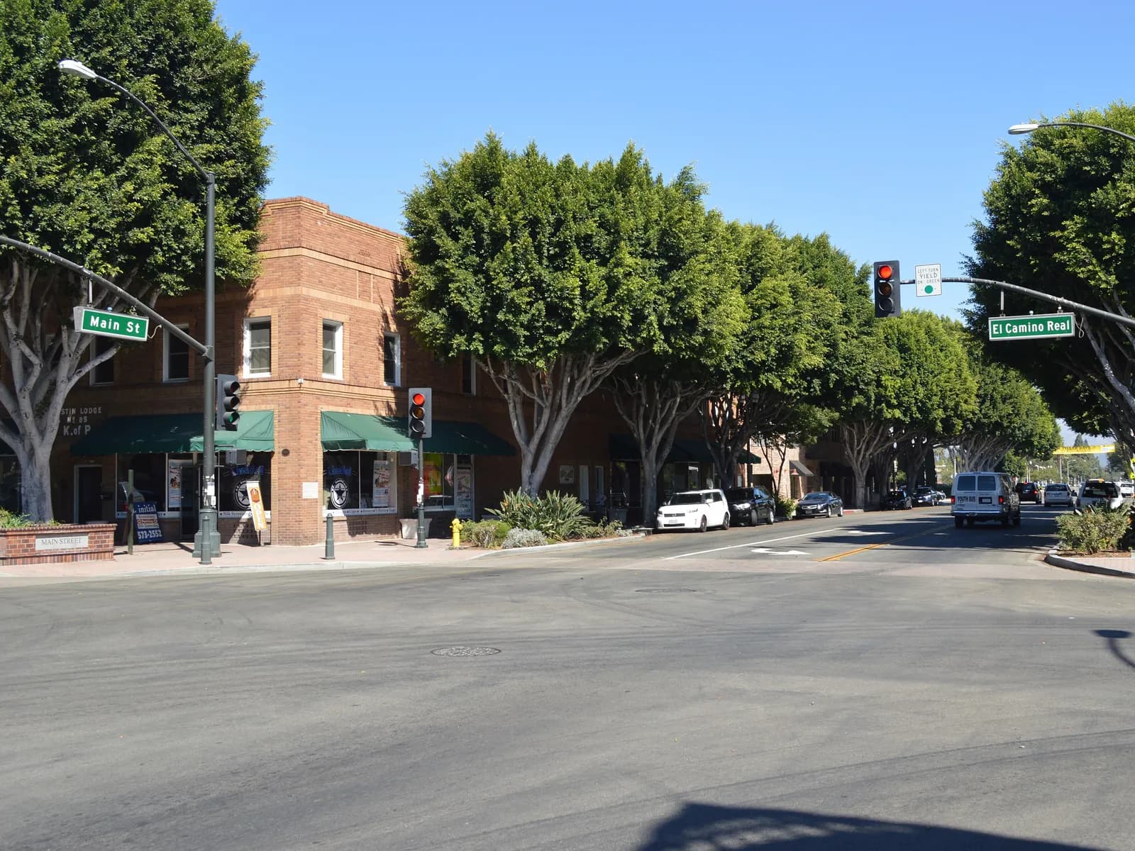 Old Town Tustin street corner on a sunny day